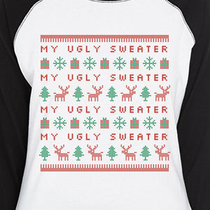 My Ugly Sweater Pattern Womens Black And White Baseball Shirt