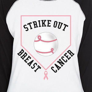 Strike Out Breast Cancer Baseball Womens Black And White BaseBall Shirt