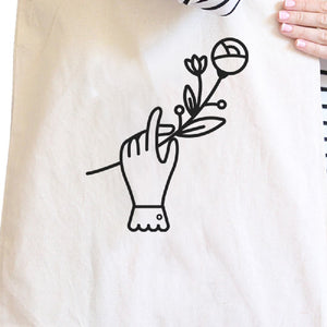 Hand Holding Flower Natural Canvas Bag Cute School Bag Craft Bag - 365INLOVE