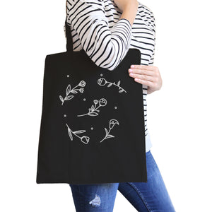 Icon Floral Pattern Black Canvas Bag Versatile Tote Bag For Teacher - 365INLOVE