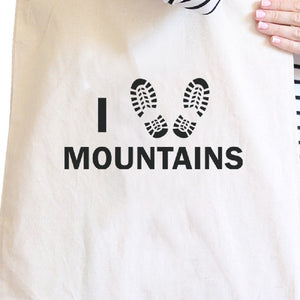 I Heart Mountains Natural Canvas Bag Gift Ideas For Hiking Lovers - 365INLOVE