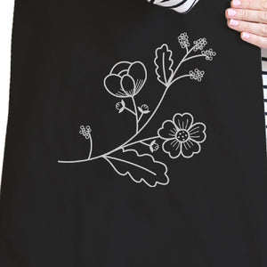 Flower Black Cotton Canvas Tote Bag Cute Gift Ideas For Friends - 365INLOVE