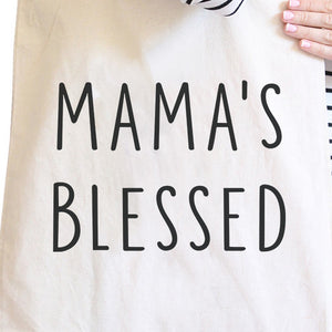 Mama's Blessed Natural Canvas Tote Bag Simple Design Funny Graphic - 365INLOVE