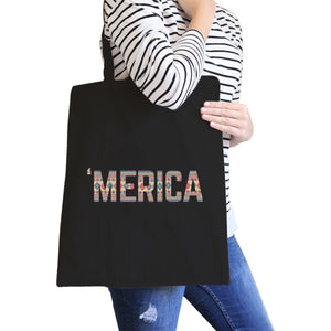 With 'merica Black Canvas Bag Tribal Pattern America Lettering Bag - 365INLOVE