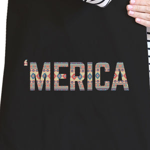 With 'merica Black Canvas Bag Tribal Pattern America Lettering Bag - 365INLOVE