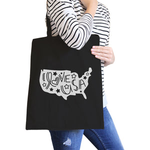 I Love USA Map Black Canvas Bag Cute Design Shoulder Bag For Her - 365INLOVE