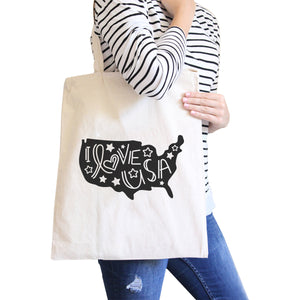 I Love USA Natural Canvas Tote Bag Perfect Gift Idea For Army Wives - 365INLOVE