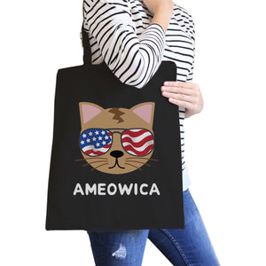 Ameowica Black Canvas Tote Funny Design Grocery Bag For Cat Lovers - 365INLOVE