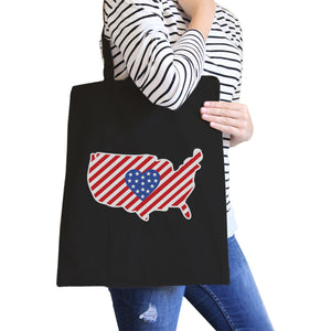 USA Map American Flag Canvas Eco Bag America Heart Design Tote Bag - 365INLOVE