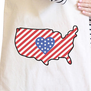 USA Map American Flag Cotton Shoulder Bag Cute Heart Design Tote - 365INLOVE