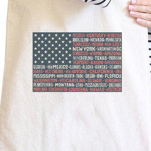 50 States Us Flag Natural Washable Canvas Tote Bag 4th Of July Gift - 365INLOVE