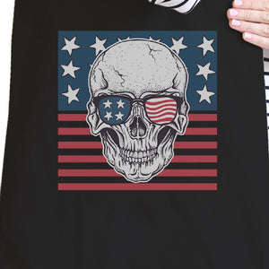 Skull American Flag Black Reusable Canvas Tote Bag July 4th Gifts - 365INLOVE