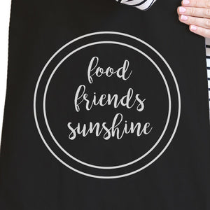 Food Friends Sunshine Cute Graphic Black Canvas Bag Heavy Cotton - 365INLOVE