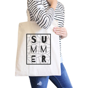 Summer Geometric All-Purpose Heavy Cotton Natural Canvas Tote Bag - 365INLOVE