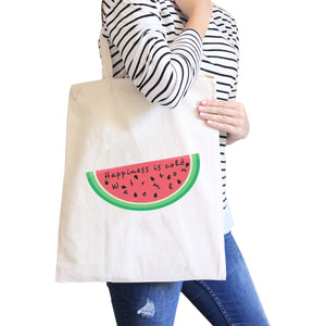 Happiness Is Cold Watermelon Cute Eco-Friendly Canvas Shoulder Tote - 365INLOVE