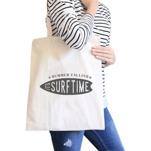 Summer Calling It's Surf Time Natural Canvas Bags