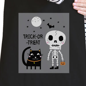 Trick-Or-Treat Skeleton Black Cat Black Canvas Bags