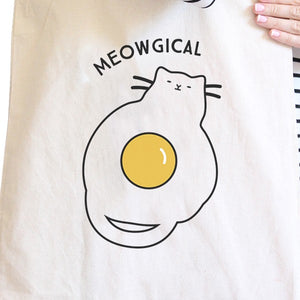 Meowgical Cat And Fried Egg Natural Canvas Bags