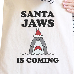 Santa Jaws Is Coming Natural Canvas Bags