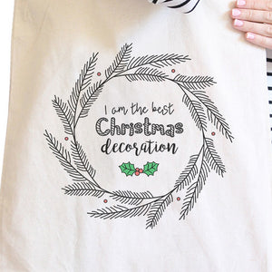 I Am The Best Christmas Decoration Wreath Natural Canvas Bags