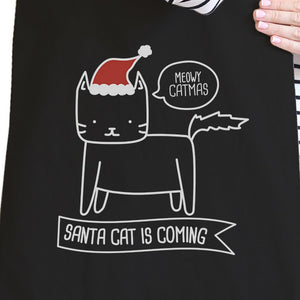 Meowy Catmas Santa Cat Is Coming Black Canvas Bags