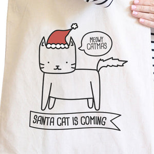 Meowy Catmas Santa Cat Is Coming Natural Canvas Bags