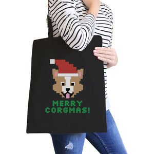 Merry Corgmas Corgi Black Canvas Bags