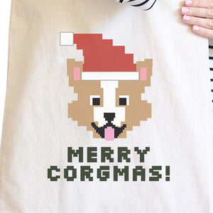 Merry Corgmas Corgi Natural Canvas Bags