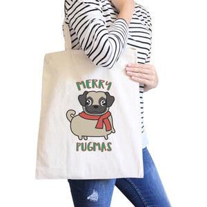 Merry Pugmas Pug Natural Canvas Bags