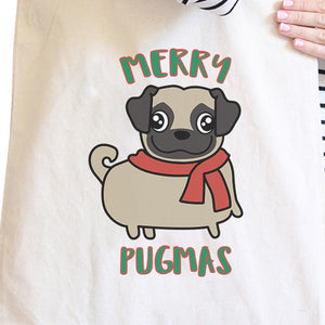 Merry Pugmas Pug Natural Canvas Bags