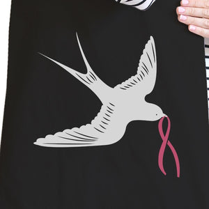 Pink Ribbon And Swallows Birds Black Canvas Bags