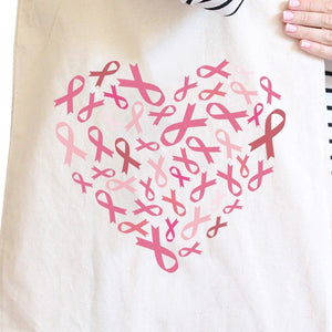 Pink Ribbon Heart Natural Canvas Bags