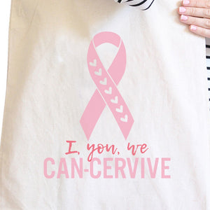I You We Can-Cervive Breast Cancer Natural Canvas Bags