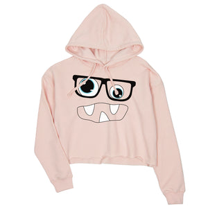 Monster With Glasses Womens Crop Hoodie