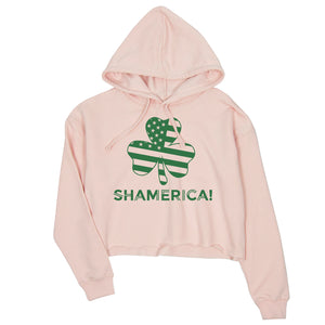 Shamerica Flag Womens Crop Hoodie Pullover Saint Paddy's Day Shirt