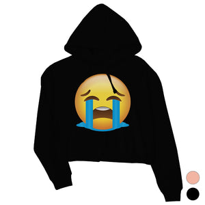 Emoji-Crying Womens Crop Hoodie Sad Bad Mood Sentimental Gag Gift