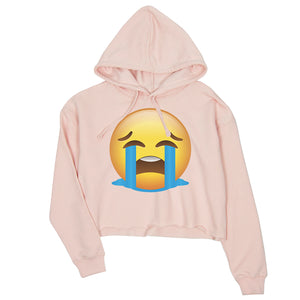 Emoji-Crying Womens Crop Hoodie Sad Bad Mood Sentimental Gag Gift