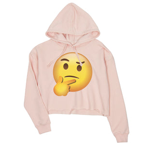 Emoji-Thinking Womens Crop Hoodie Fun Thoughtful Halloween Costume