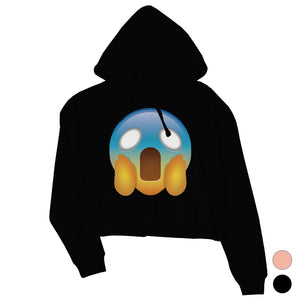Emoji-Screaming Womens Crop Hoodie Scary Fun Great Awesome Gag Gift