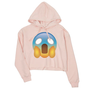 Emoji-Screaming Womens Crop Hoodie Scary Fun Great Awesome Gag Gift