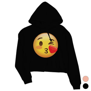 Emoji-Wink Kiss Womens Crop Hoodie Heartfelt Cute Charming Sweet