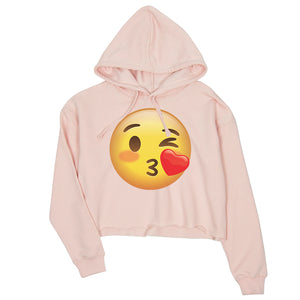 Emoji-Wink Kiss Womens Crop Hoodie Heartfelt Cute Charming Sweet