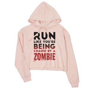 Chased By Zombie Womens Crop Hoodie Scary Truth Halloween Gag Gift