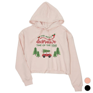 Decorative Christmas Time Crop Hoodie