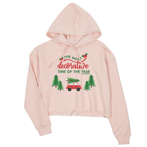 Decorative Christmas Time Crop Hoodie