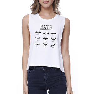 Bats Funny Halloween Graphic Design Printed Women's White Crop Top - 365INLOVE