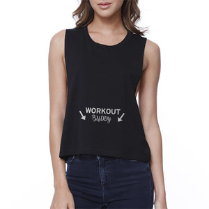 Workout Buddy Black Work Out Crop Top Fitness Sleeveless Muscle Tee - 365INLOVE