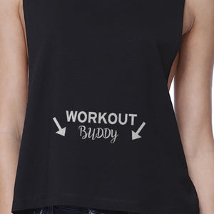 Workout Buddy Black Work Out Crop Top Fitness Sleeveless Muscle Tee - 365INLOVE