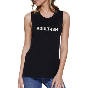 Adult-ish Women Black Sleeveless Crop Top Typography Letter Printing - 365INLOVE