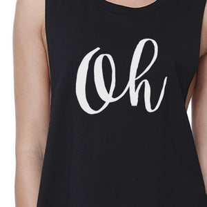 Oh Womens Black Sleeveless Crop Shirt Cute Calligraphy Workout Top - 365INLOVE